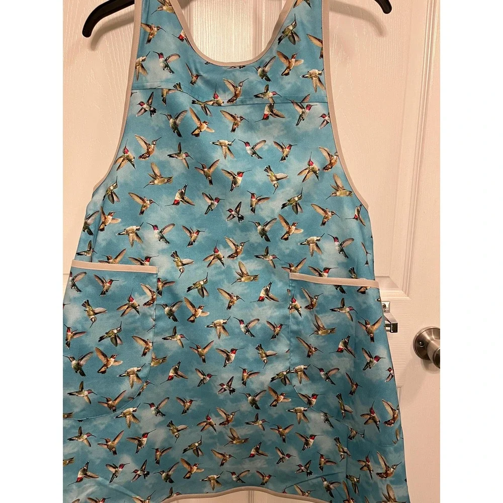 Criss Cross Apron Pockets: Hummingbird Print, S-L Cottagecore Crossback Apron